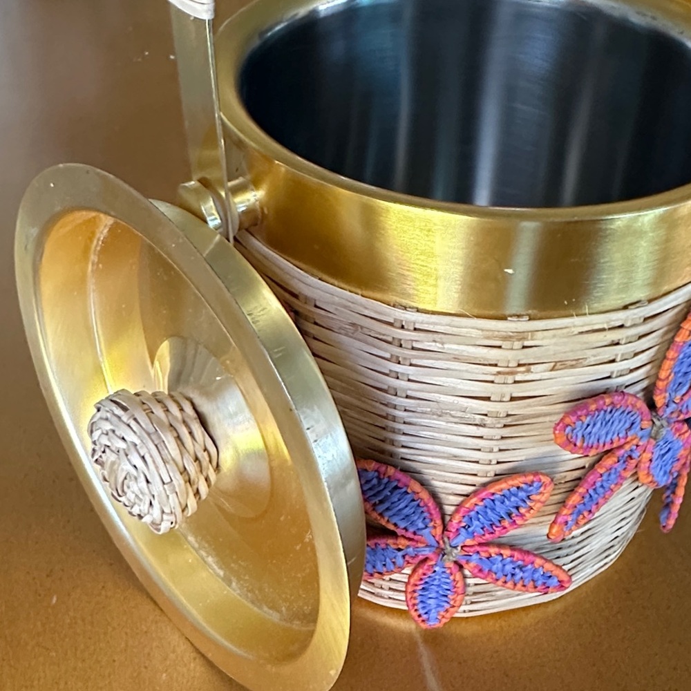 Anthropologie Gold Woven Floral Ice Bucket - Picture 7 of 10